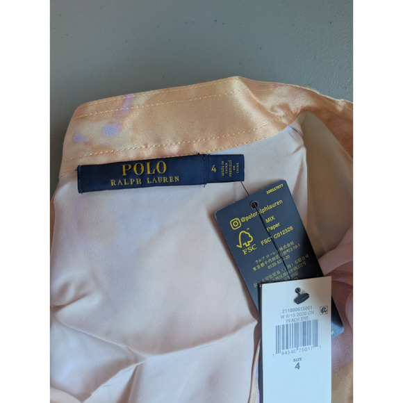 NWD Polo Ralph Lauren Rily 100% Silk Tie Collar Maxi Dress Sz 4 Peach Dye #1H458 - Picture 9 of 14